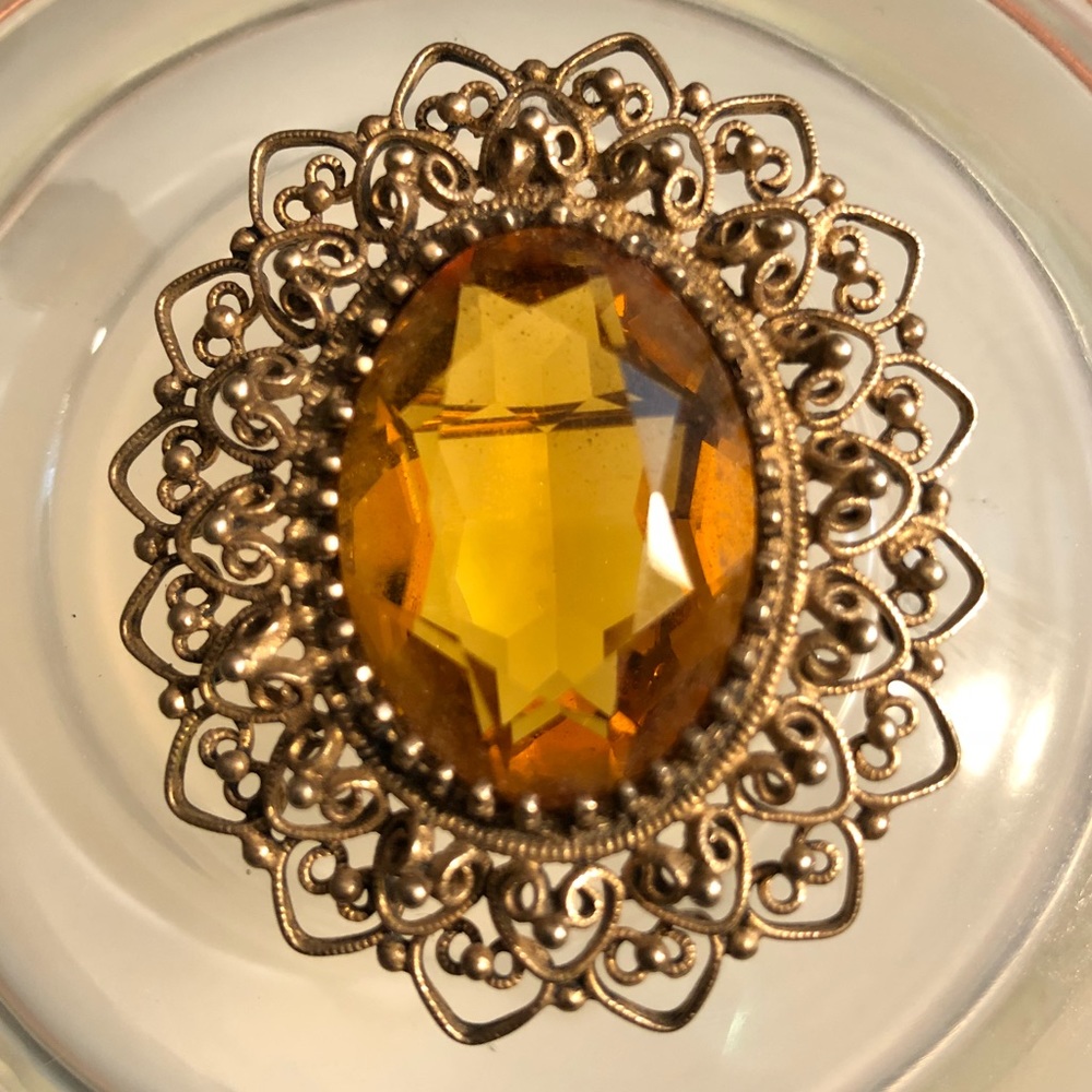 Vintage Sterling Citrine Brooch